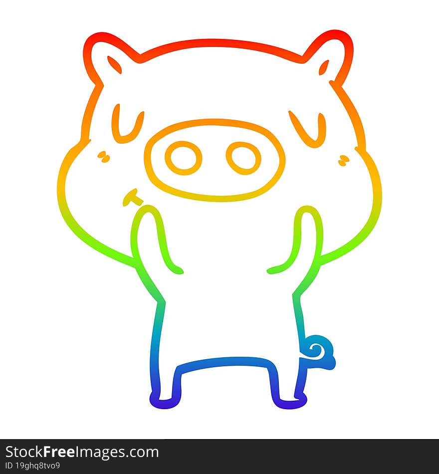 rainbow gradient line drawing of a cartoon content pig