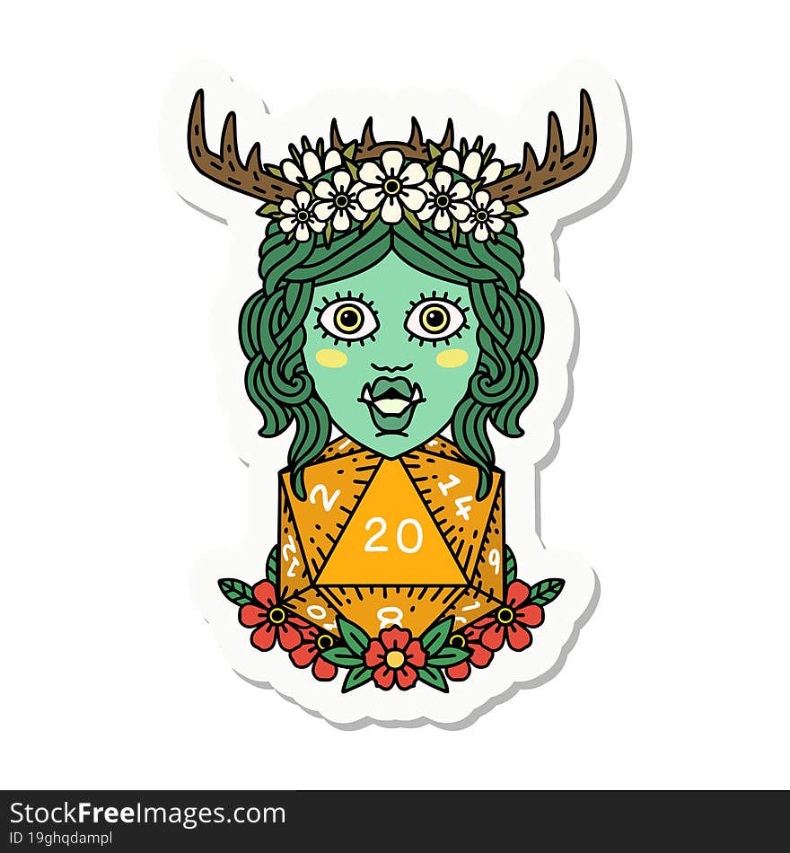 half orc druid with natural twenty dice roll sticker