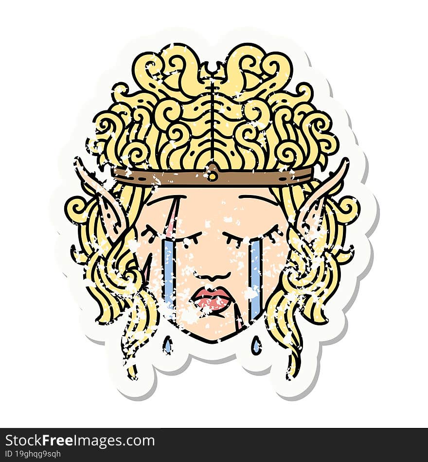 Crying Elf Barbarian Character Face Grunge Sticker