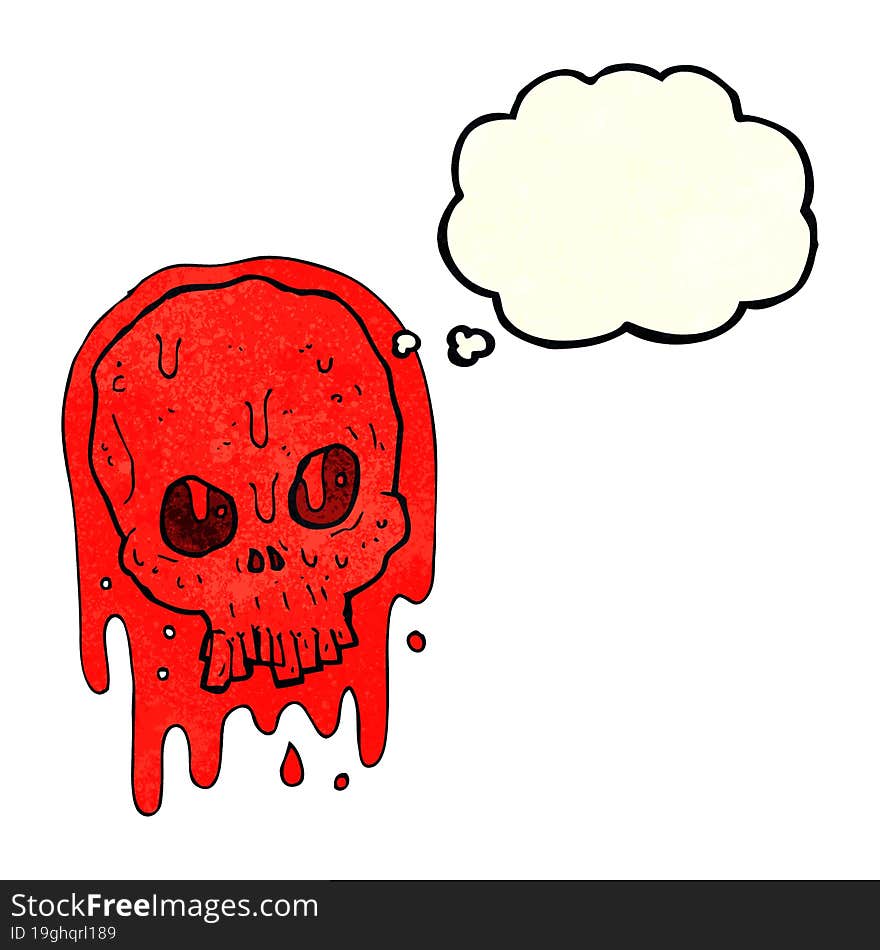 cartoon bloody skull with thought bubble