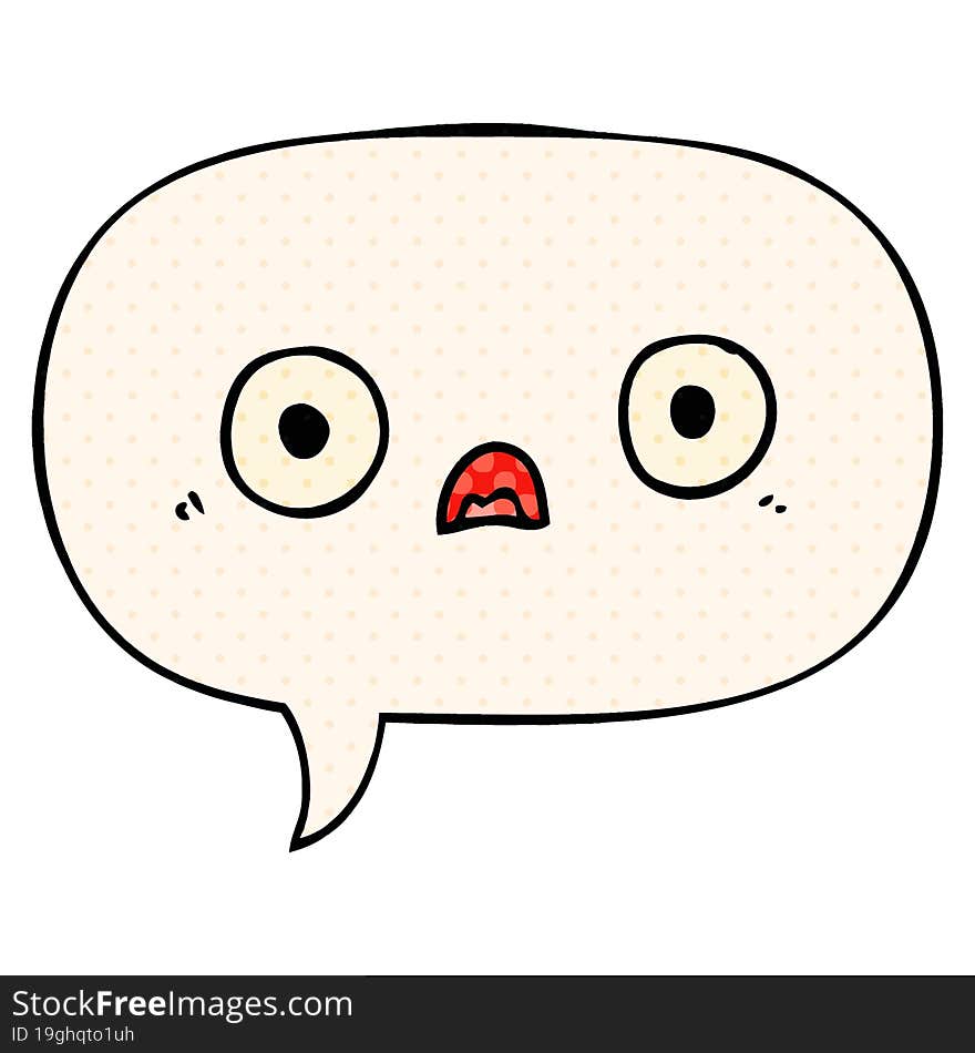 cute cartoon face with speech bubble in comic book style