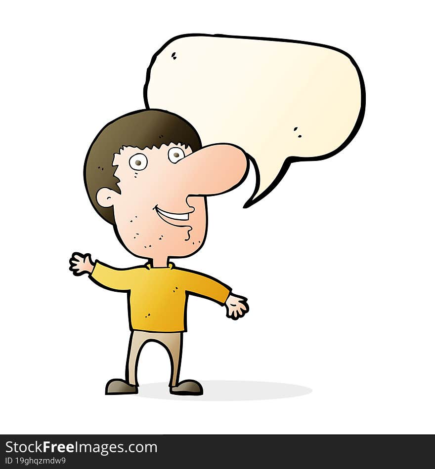 Cartoon Waving Man With Speech Bubble