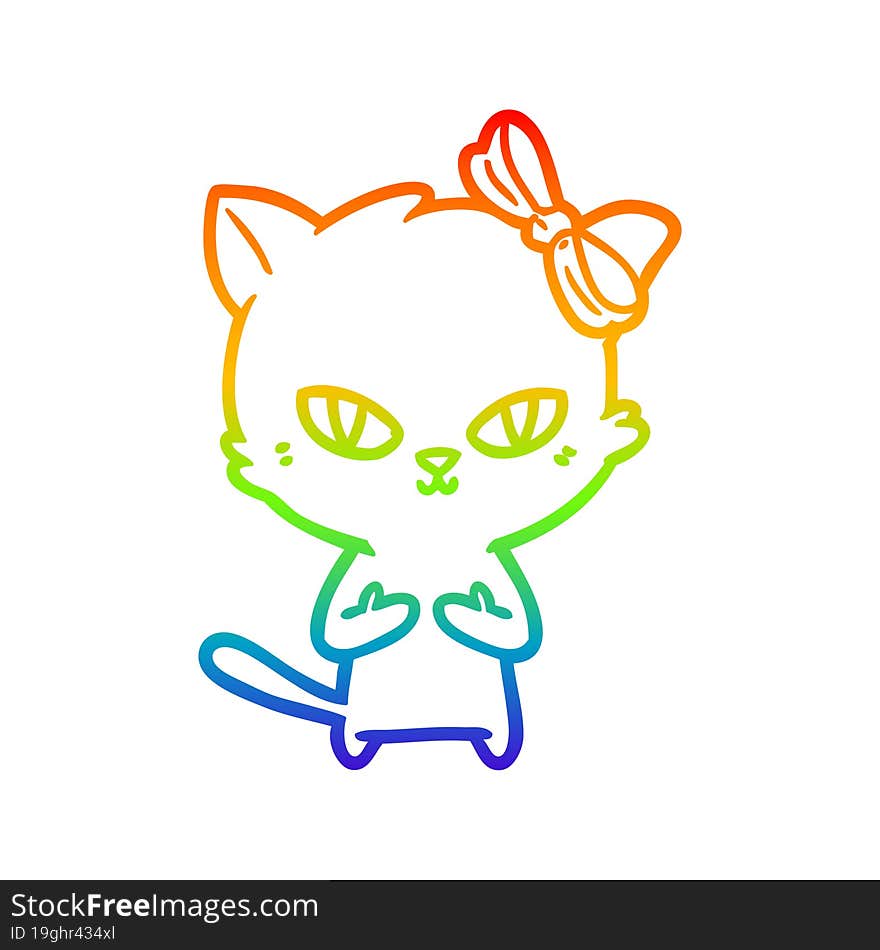 rainbow gradient line drawing of a cute cartoon cat