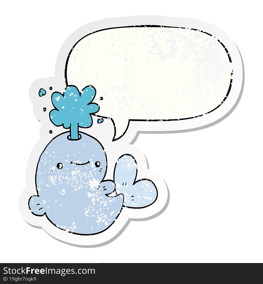 cartoon whale spouting water and speech bubble distressed sticker