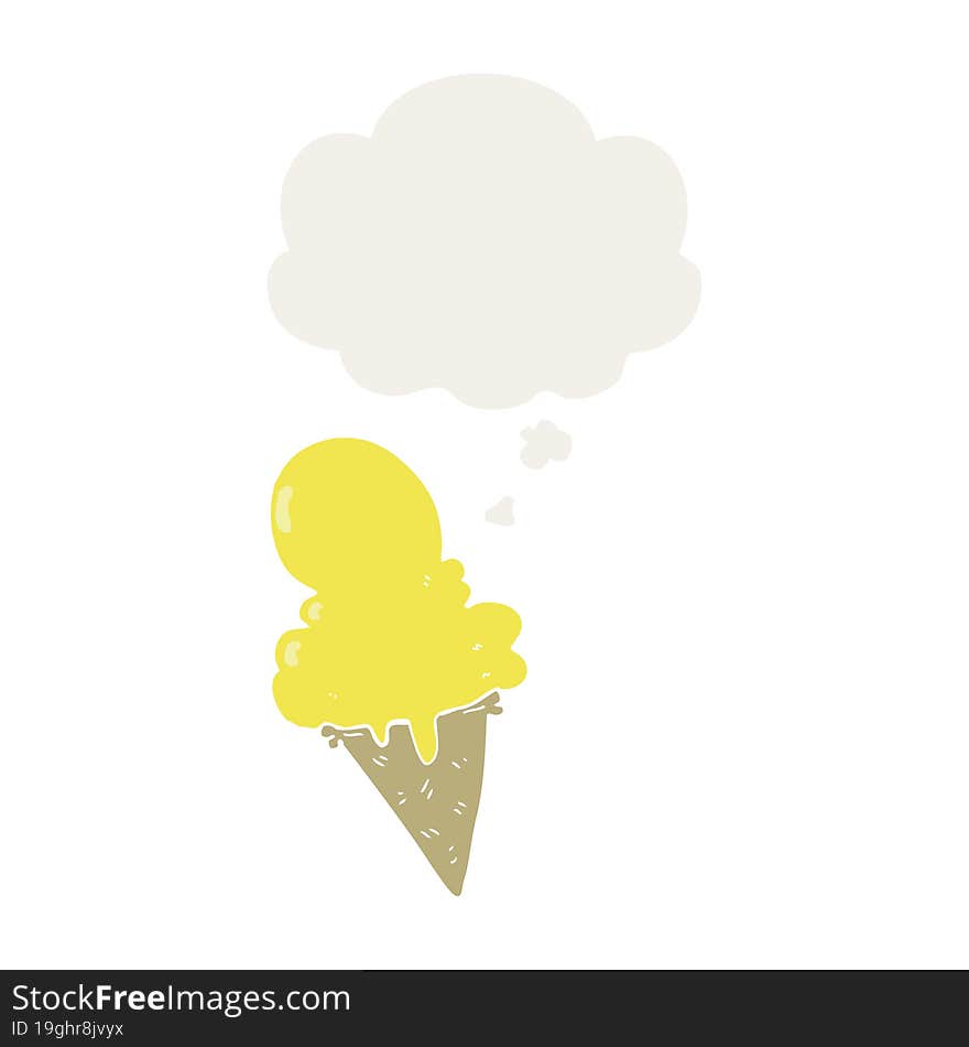 cartoon ice cream with thought bubble in retro style