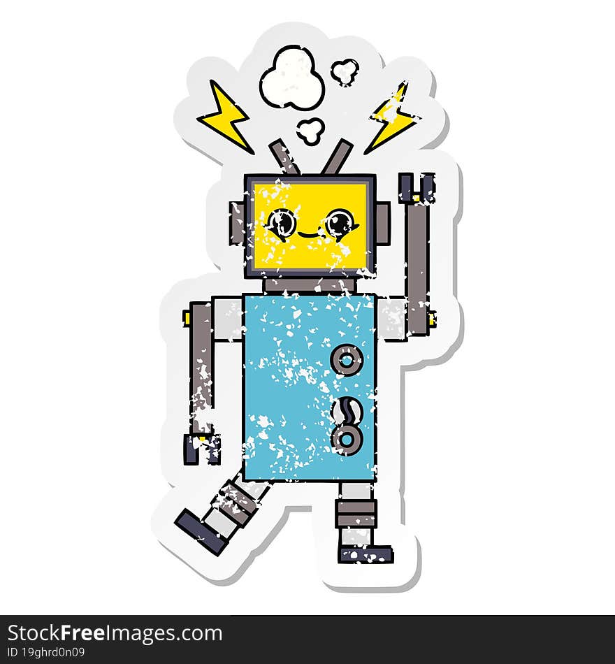 Distressed Sticker Of A Cute Cartoon Robot