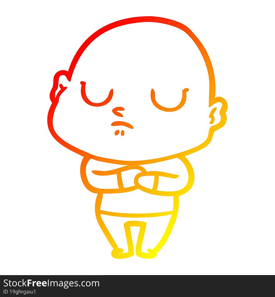 warm gradient line drawing of a cartoon bald man