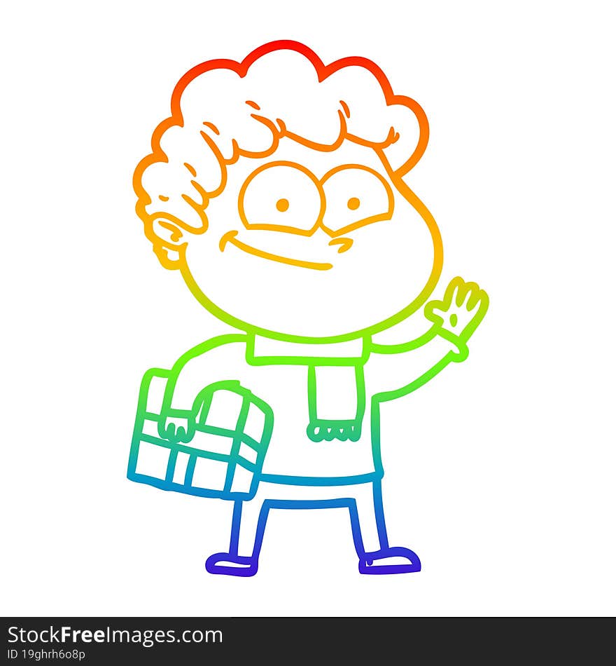 rainbow gradient line drawing of a cartoon happy man