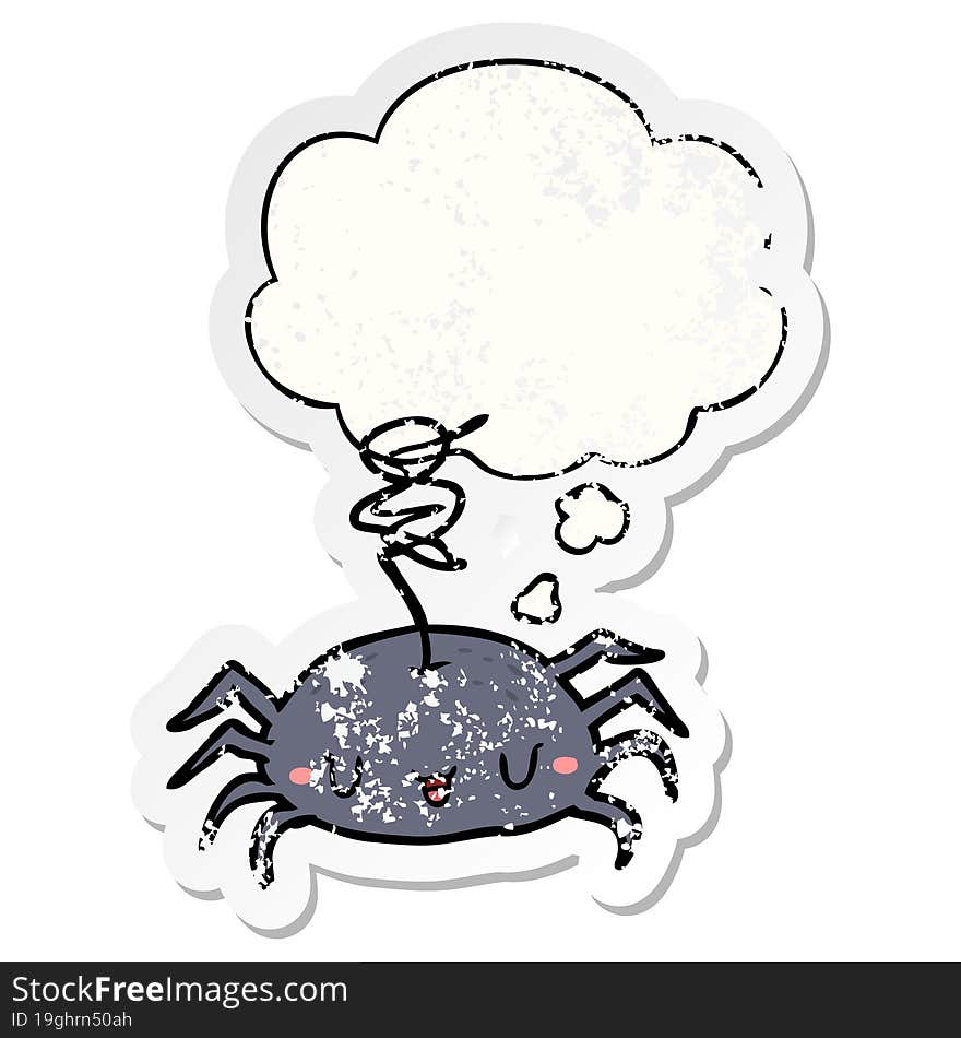 cartoon spider and thought bubble as a distressed worn sticker