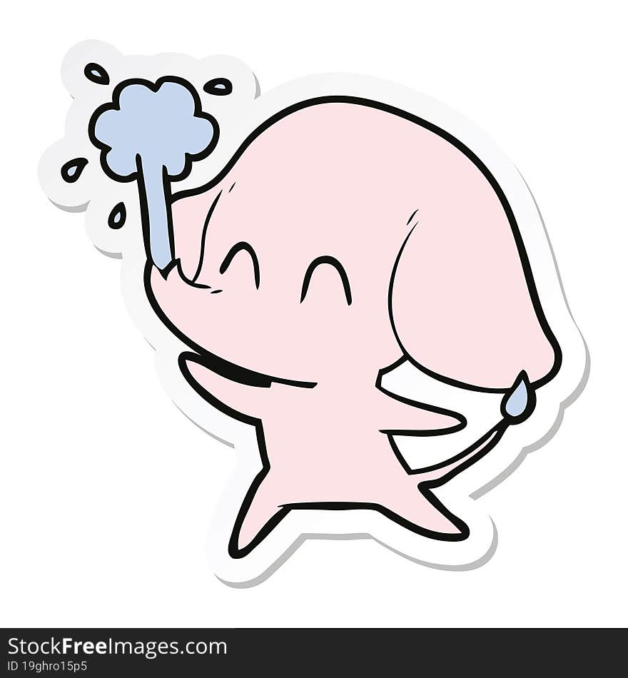 sticker of a cute cartoon elephant spouting water