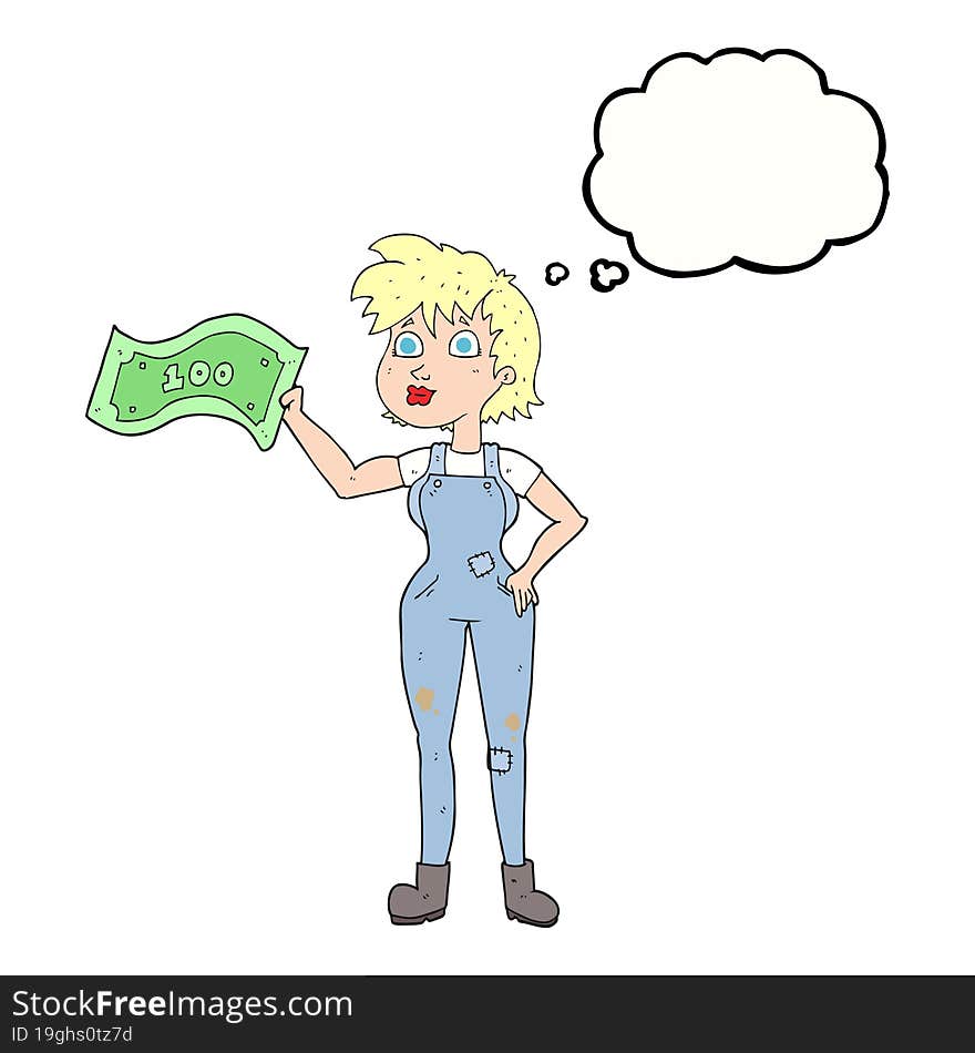 Thought Bubble Cartoon Confident Farmer Woman With Money