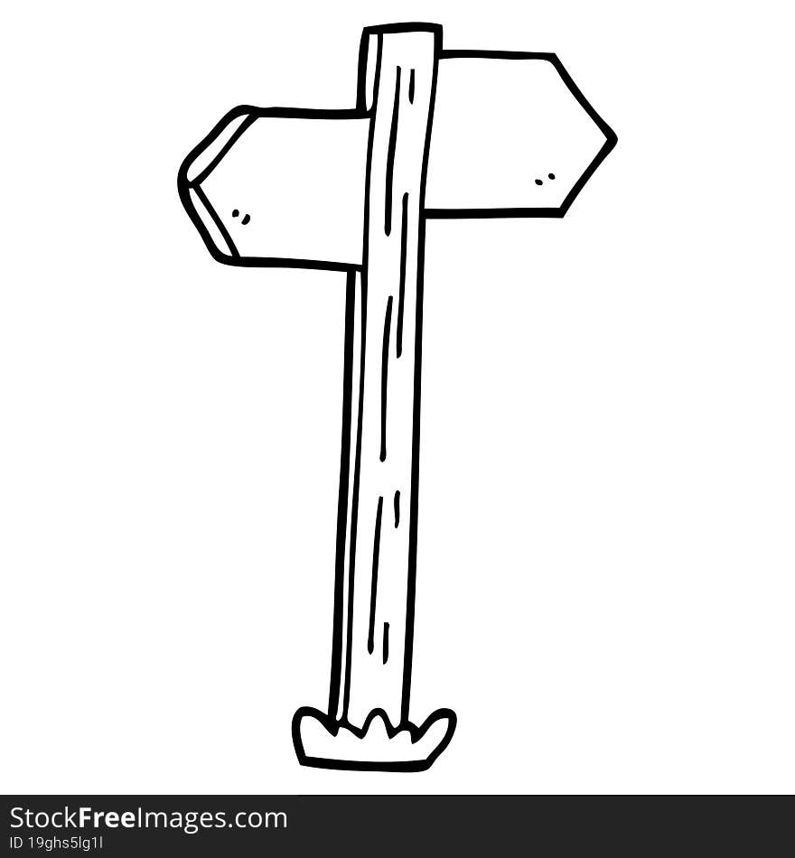 line drawing cartoon painted direction sign posts