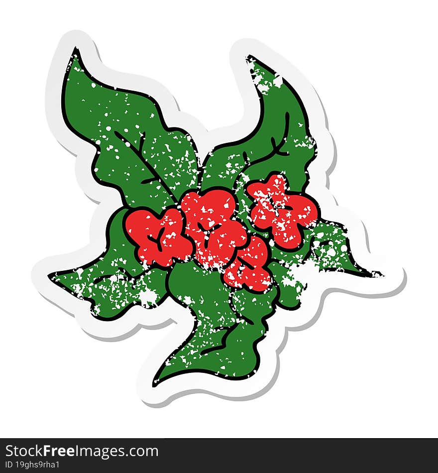 Distressed Sticker Of A Quirky Hand Drawn Cartoon Christmas Flower