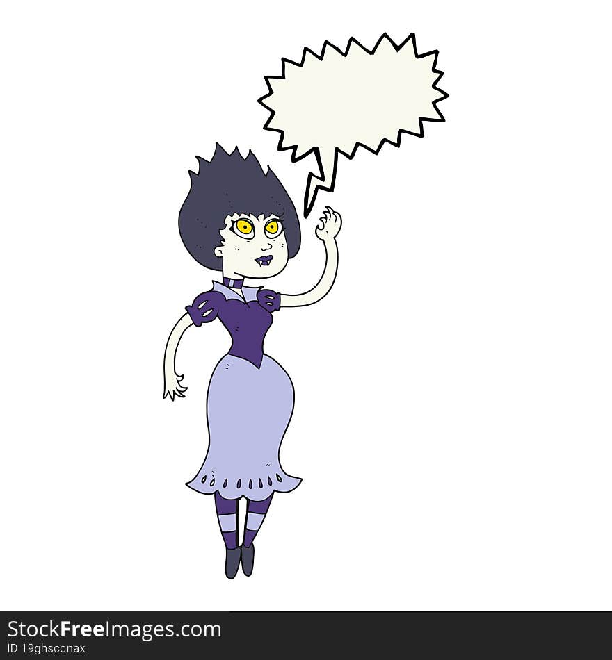 speech bubble cartoon vampire girl waving