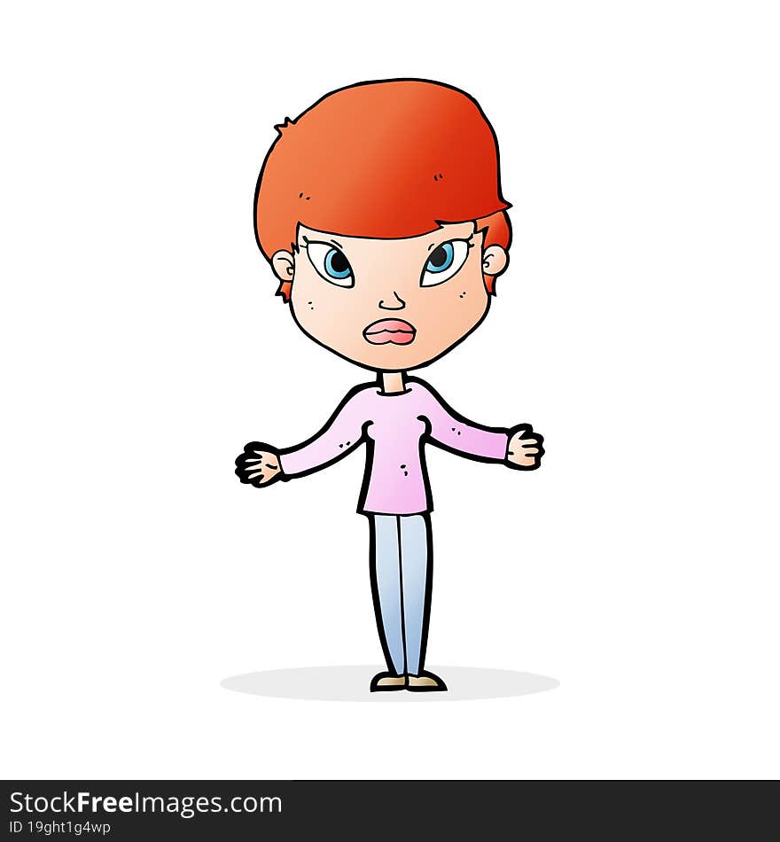 cartoon woman shrugging shoulders