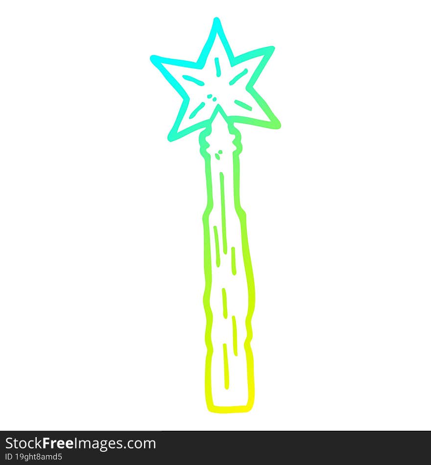 cold gradient line drawing of a cartoon magic wand