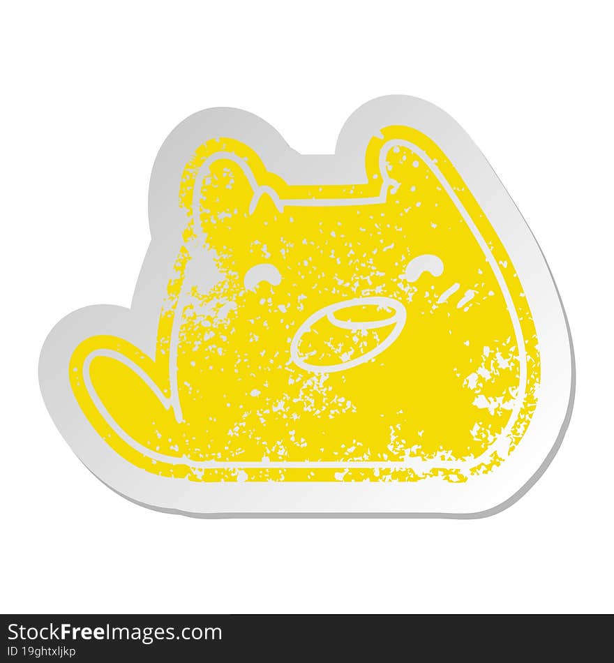 distressed old sticker of a kawaii cat