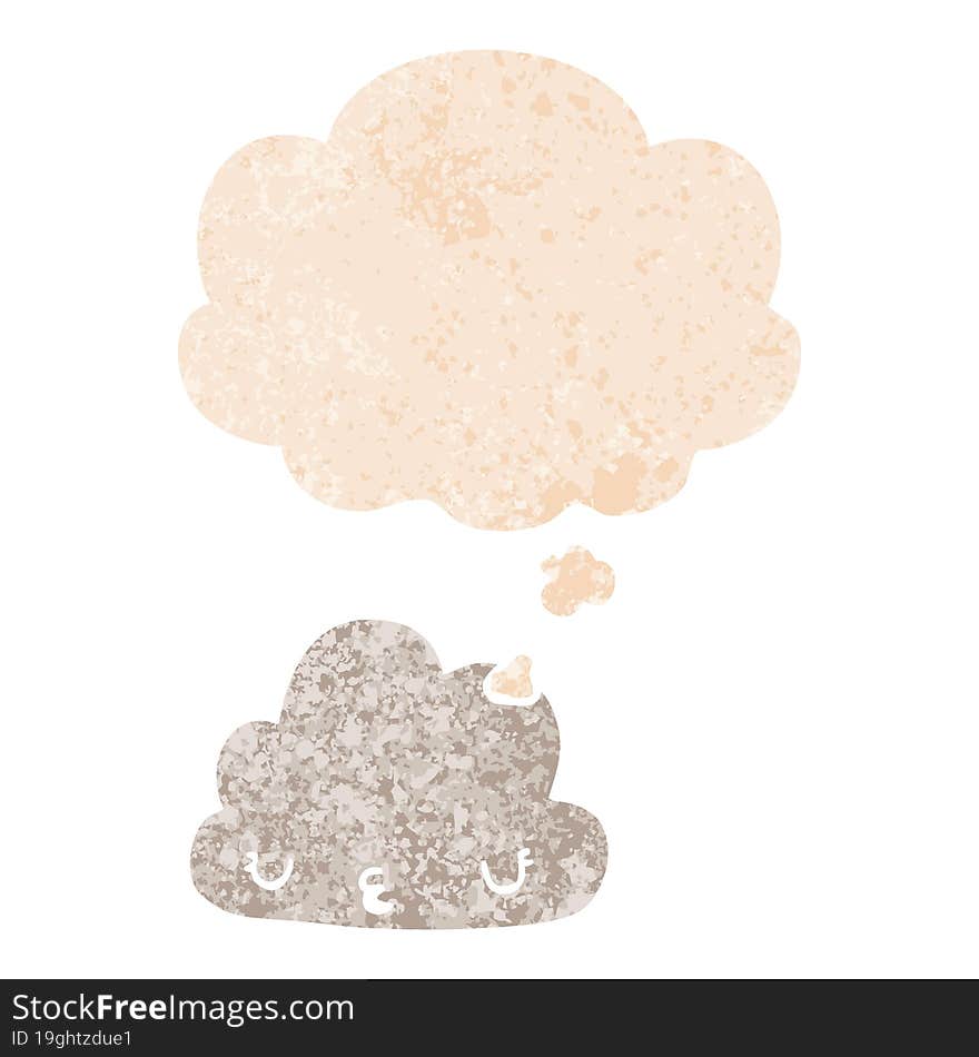 Cute Cartoon Cloud And Thought Bubble In Retro Textured Style