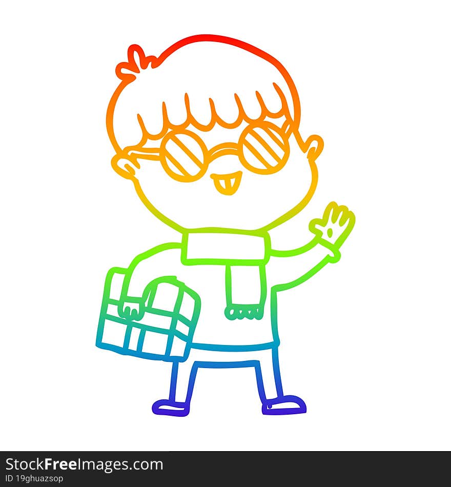 rainbow gradient line drawing cartoon boy wearing spectacles