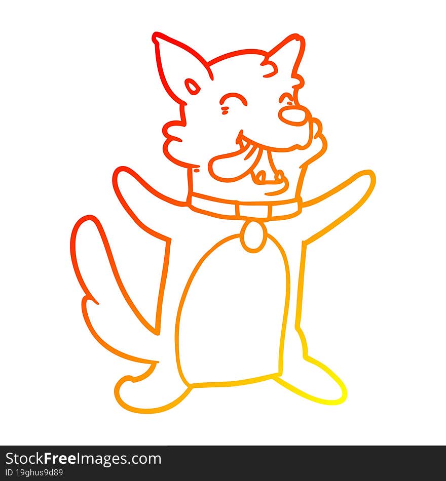 Warm Gradient Line Drawing Cartoon Happy Dog