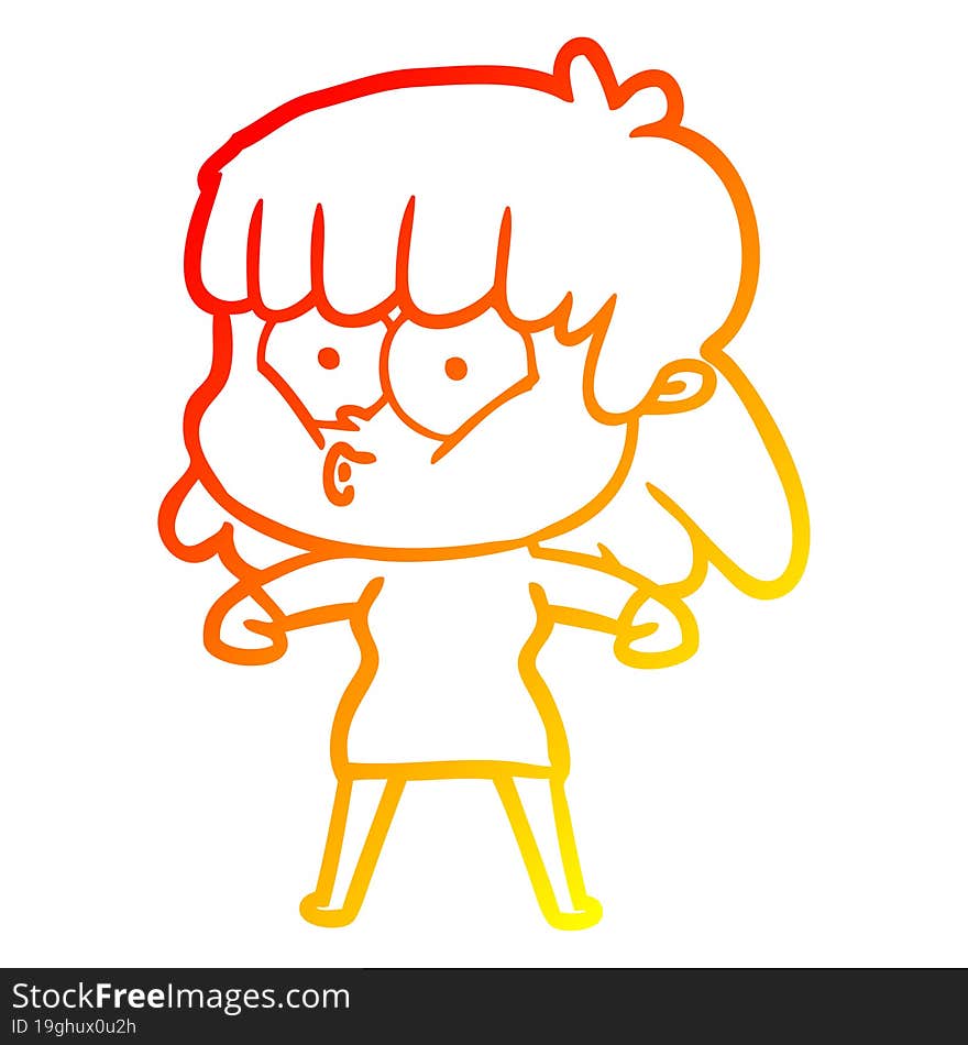 warm gradient line drawing cartoon whistling girl