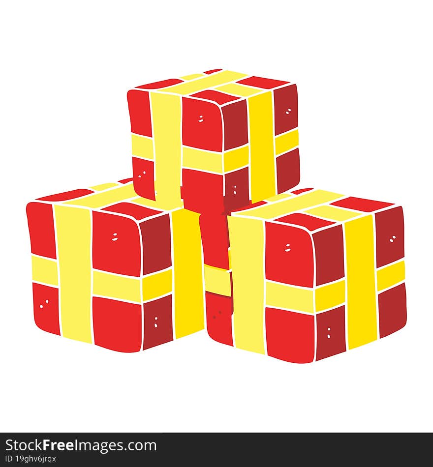 flat color illustration of a cartoon wrapped gifts