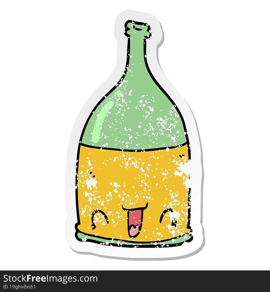 distressed sticker of a cartoon wine bottle