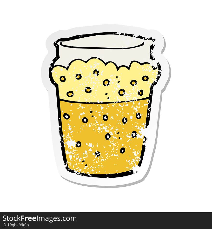 Retro Distressed Sticker Of A Cartoon Glass Of Beer