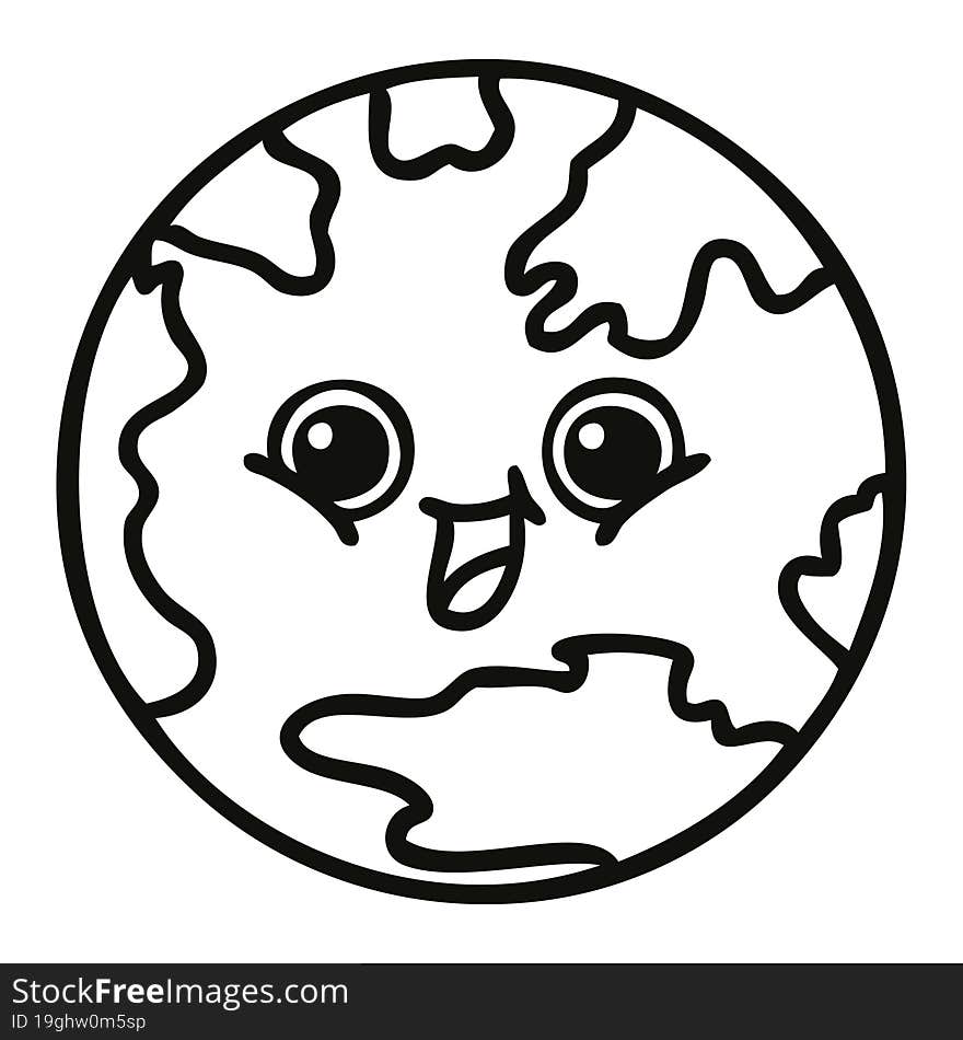 line drawing cartoon planet earth