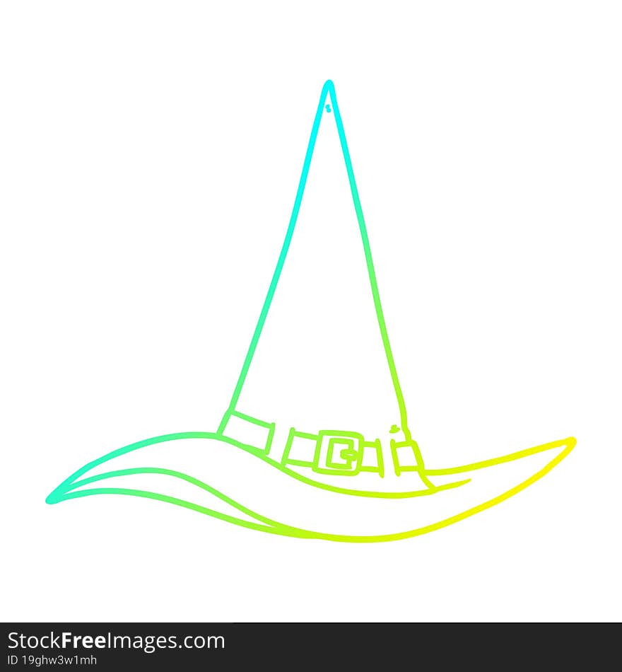 cold gradient line drawing of a cartoon witch hat