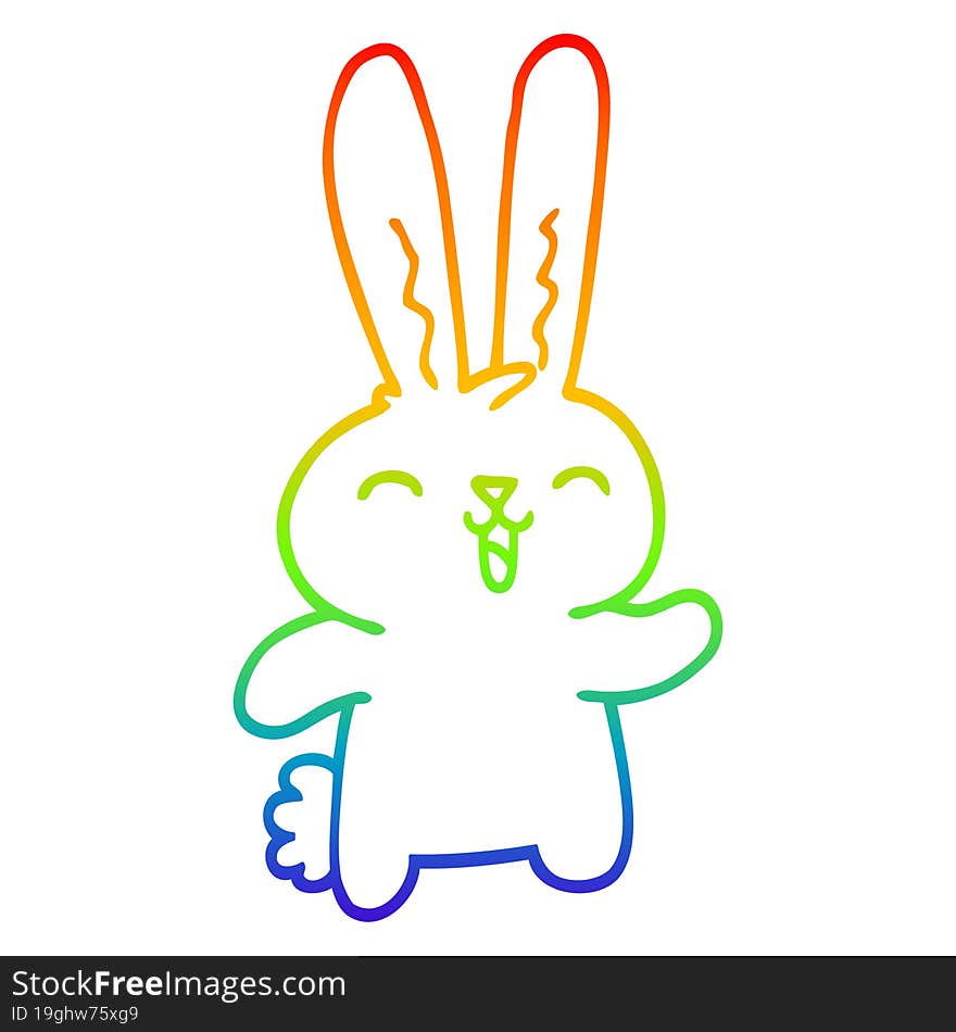 rainbow gradient line drawing of a cartoon happy rabbit