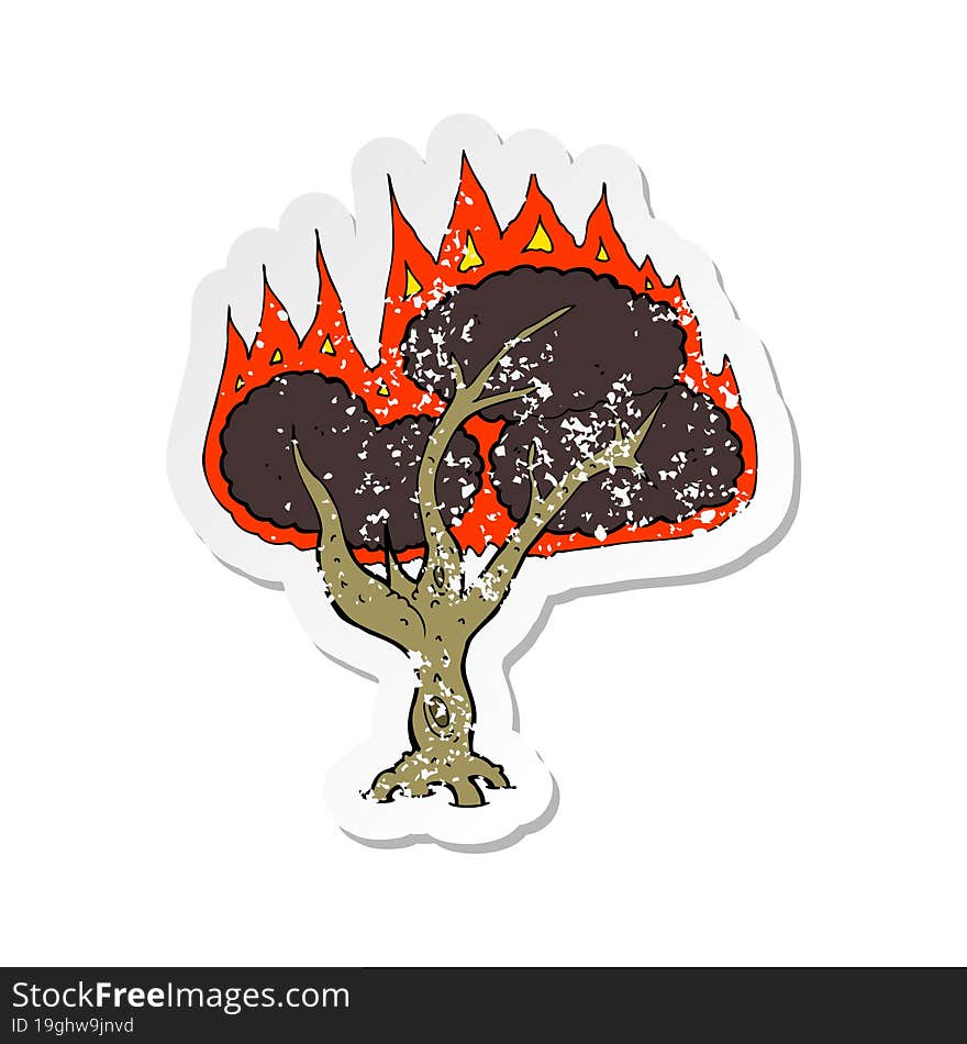 Retro Distressed Sticker Of A Cartoon Burning Tree