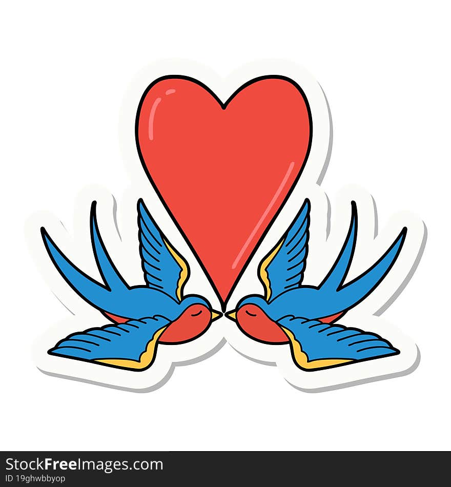 sticker of tattoo in traditional style of swallows and a heart. sticker of tattoo in traditional style of swallows and a heart