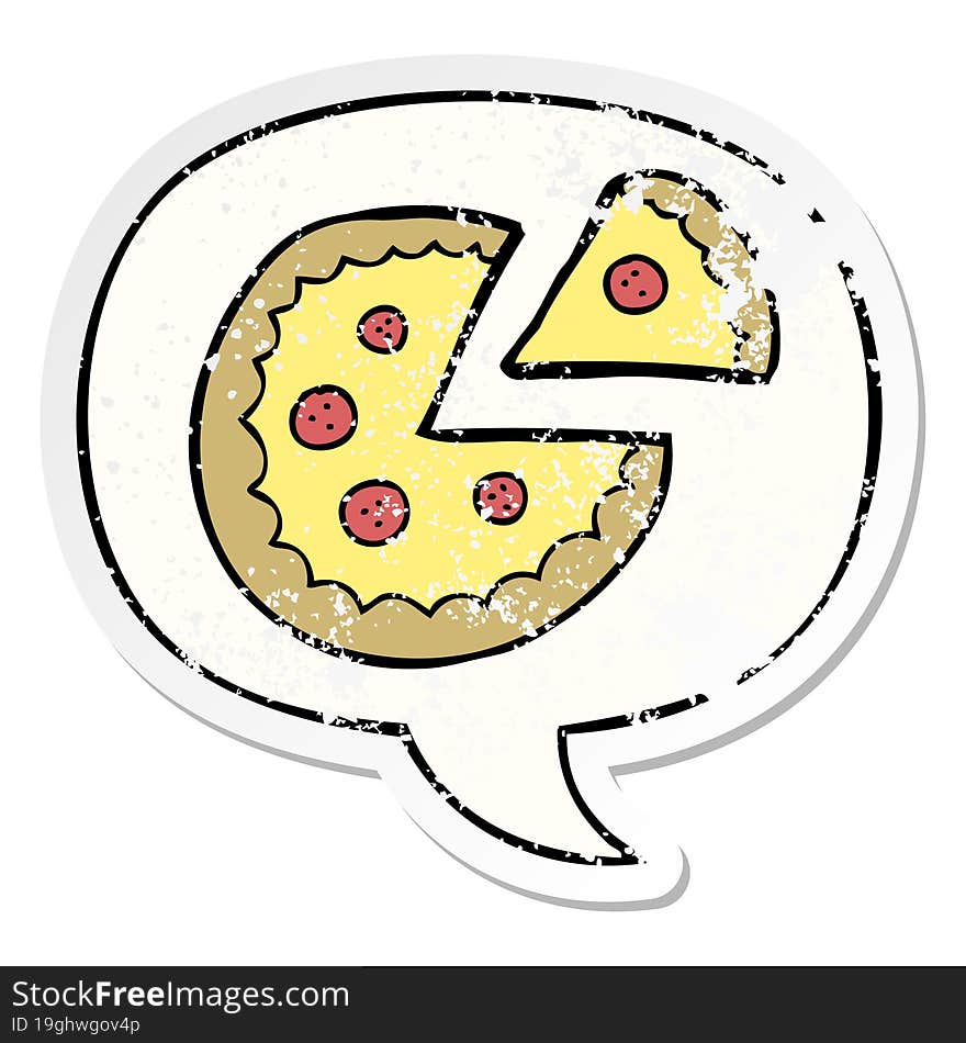 cartoon pizza and speech bubble distressed sticker