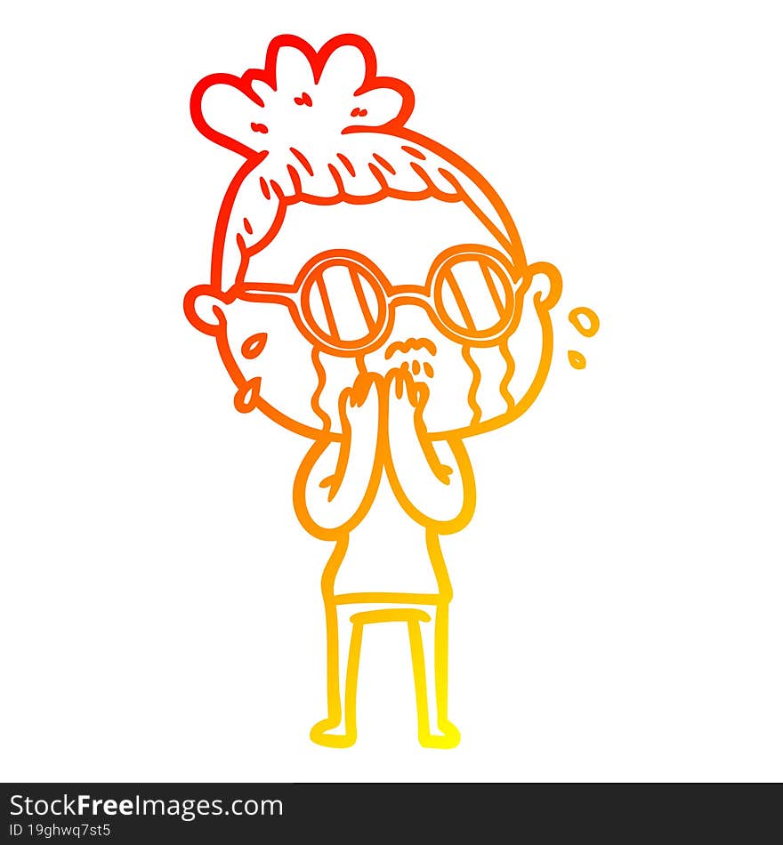 warm gradient line drawing cartoon crying woman wearing spectacles