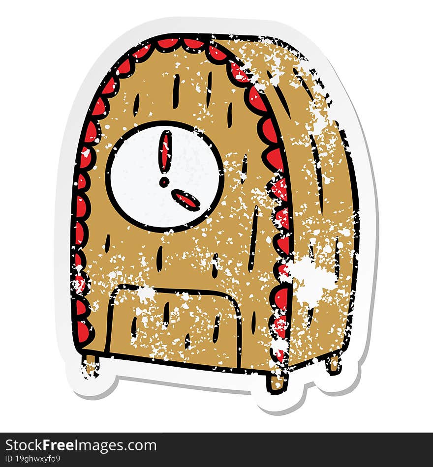 distressed sticker cartoon doodle of an old fashioned clock