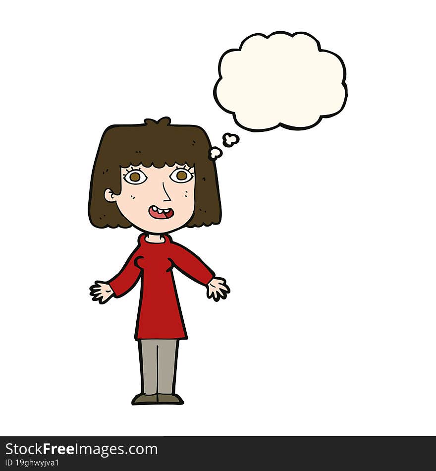 Cartoon Happy Woman With Thought Bubble