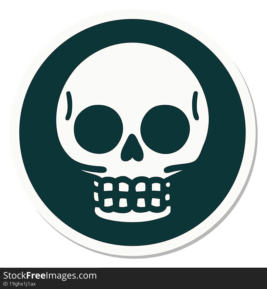 sticker of tattoo in traditional style of a skull. sticker of tattoo in traditional style of a skull