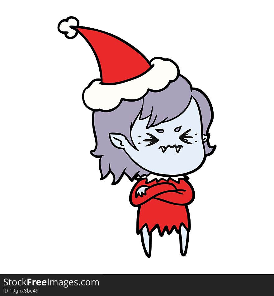 annoyed hand drawn line drawing of a vampire girl wearing santa hat. annoyed hand drawn line drawing of a vampire girl wearing santa hat