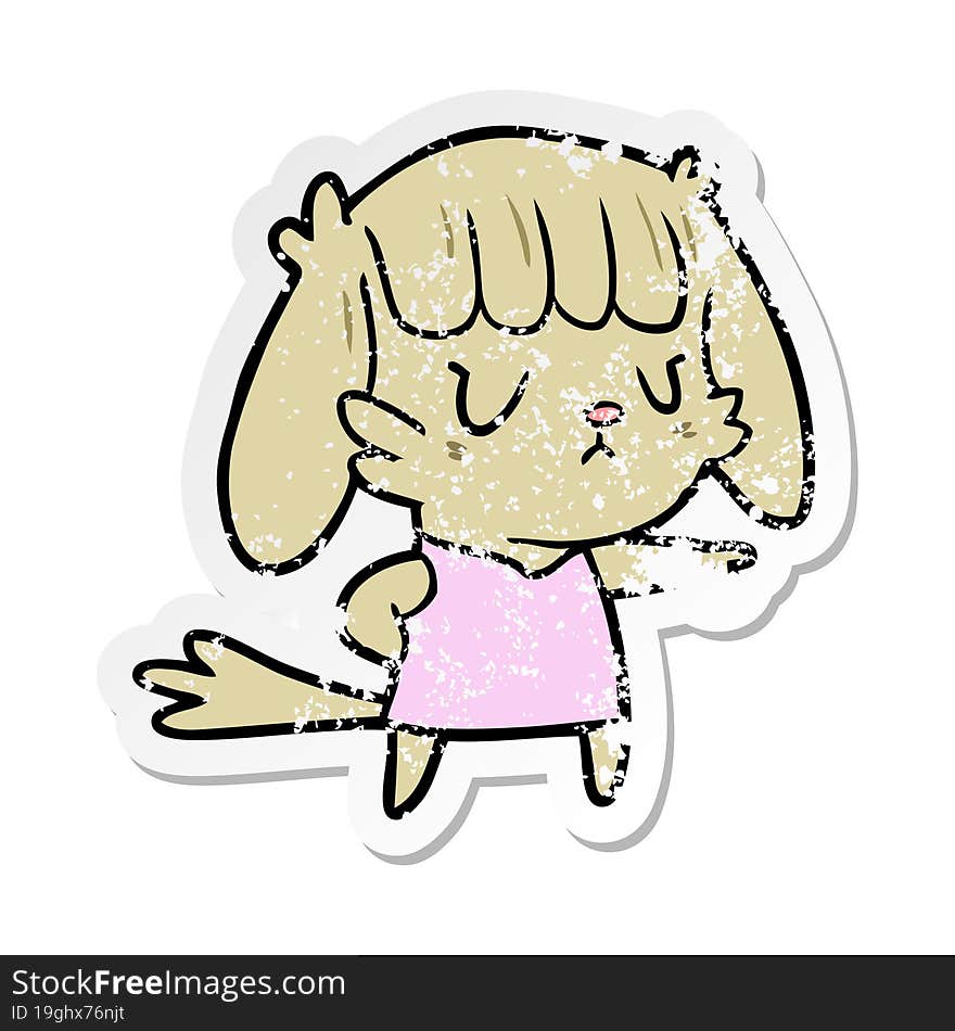 distressed sticker of a cartoon dog girl pointing