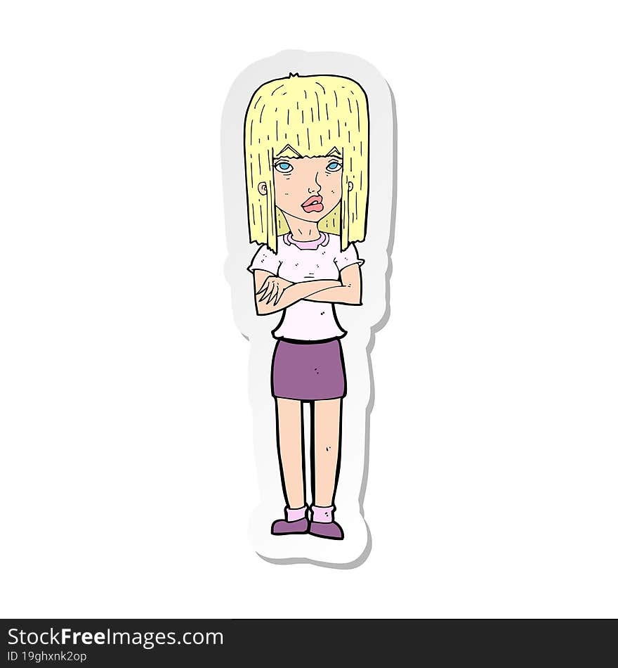 sticker of a cartoon woman standing