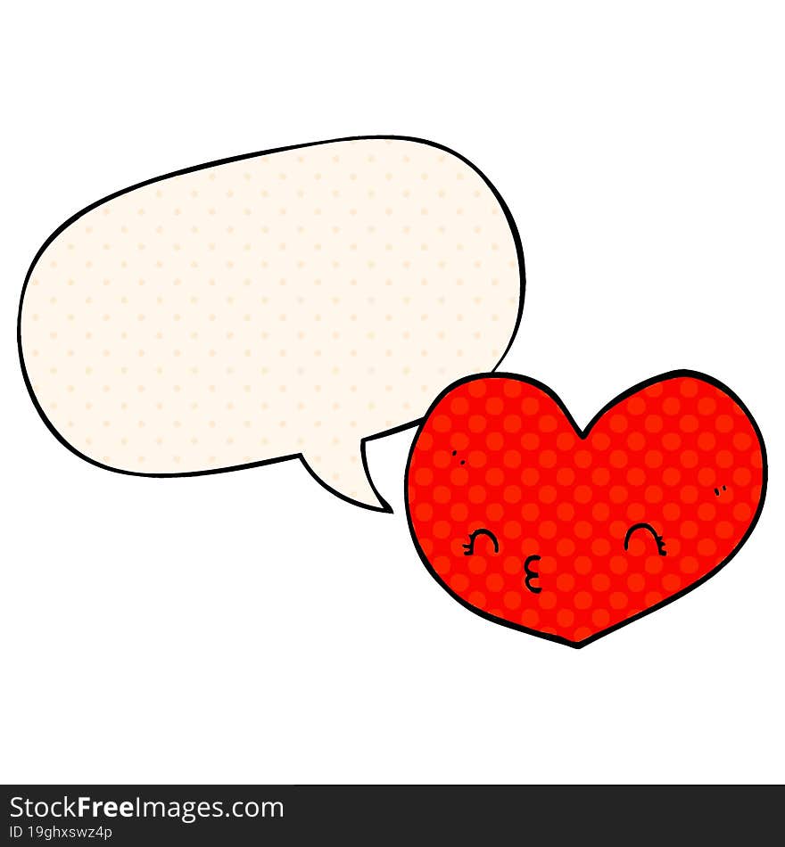 cartoon love heart and speech bubble in comic book style