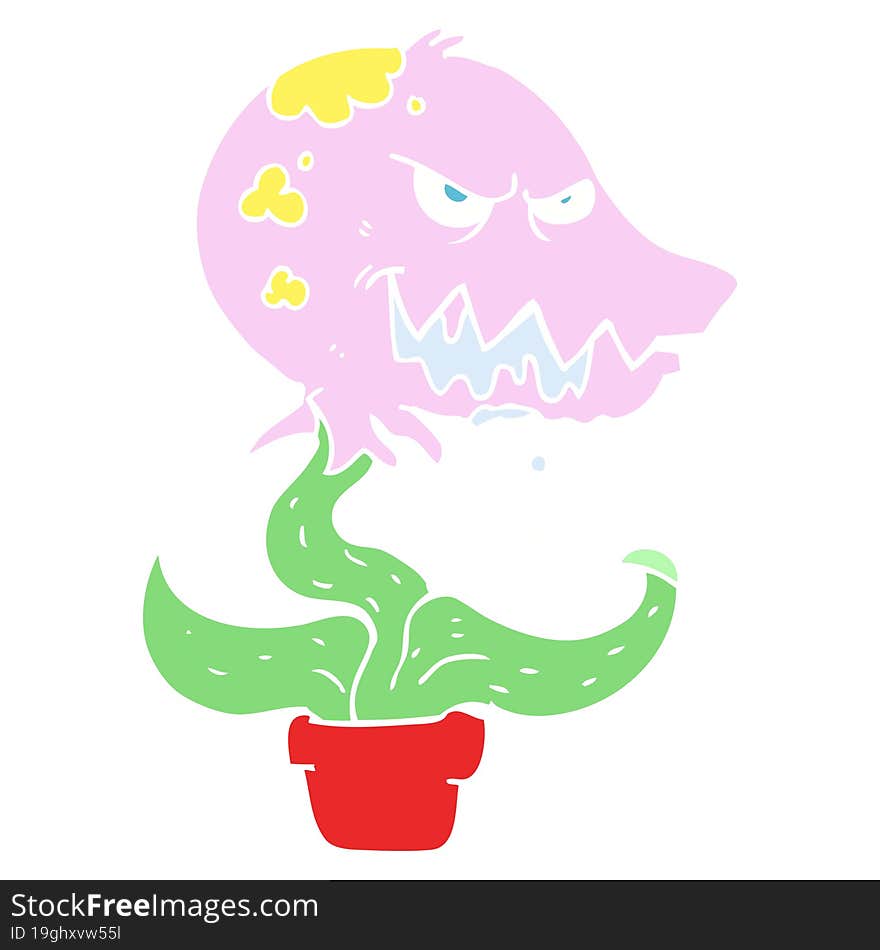 Flat Color Illustration Of A Cartoon Monster Plant