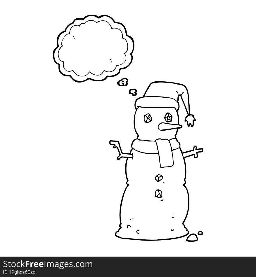 freehand drawn thought bubble cartoon snowman