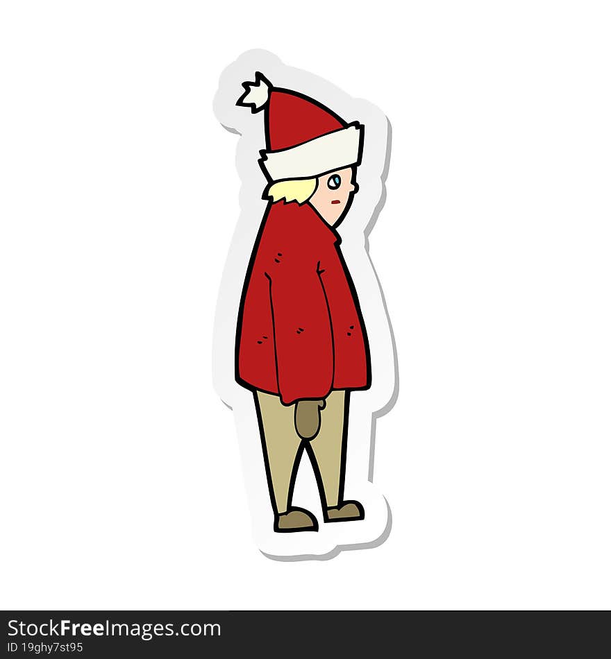 Sticker Of A Cartoon Person In Winter Clothes