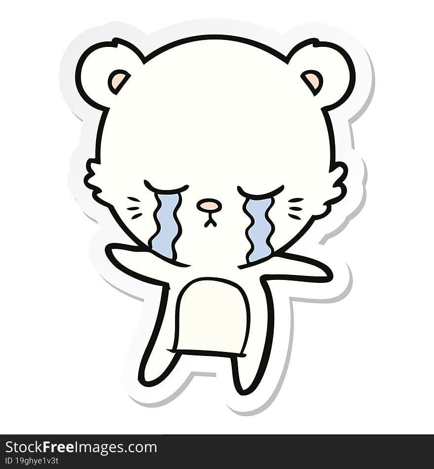 sticker of a crying cartoon polarbear