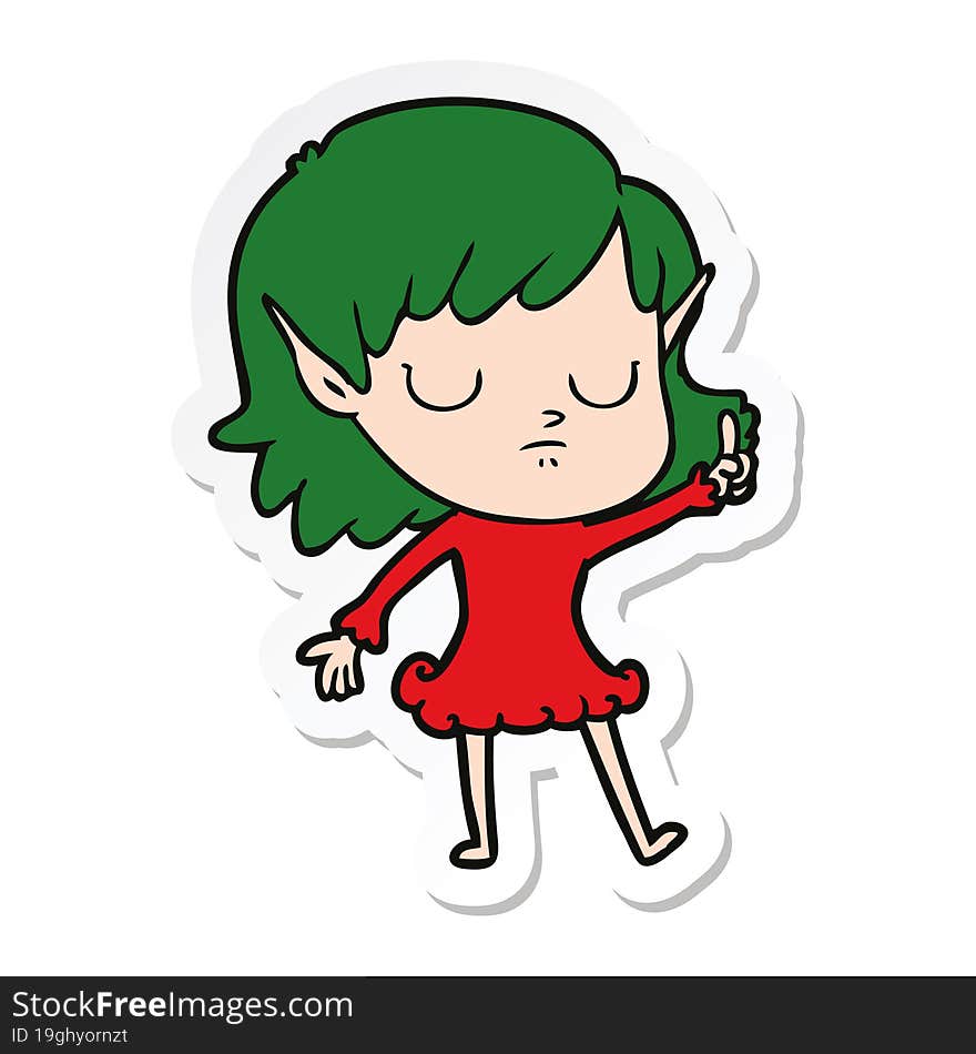 Sticker Of A Cartoon Elf Girl