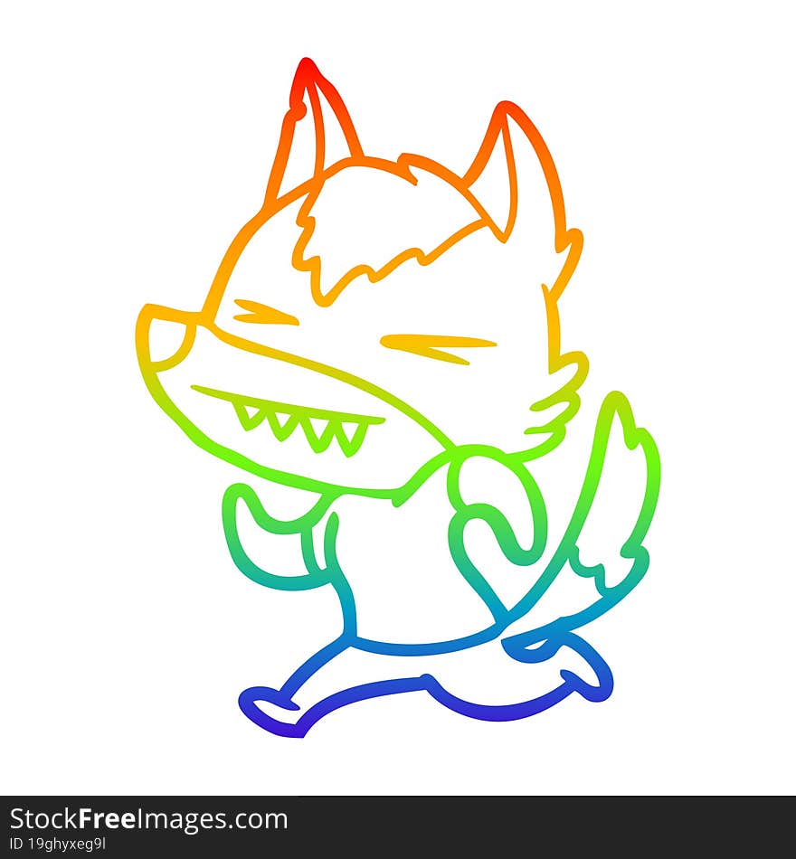 rainbow gradient line drawing of a angry wolf cartoon