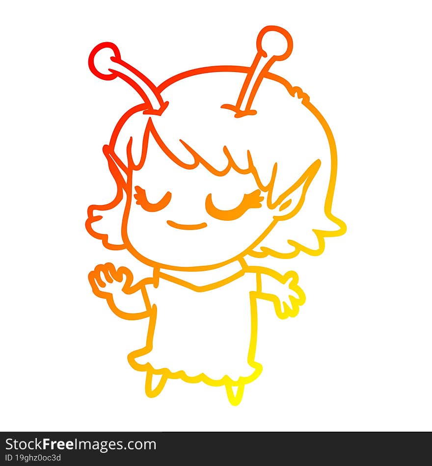 warm gradient line drawing smiling alien girl cartoon