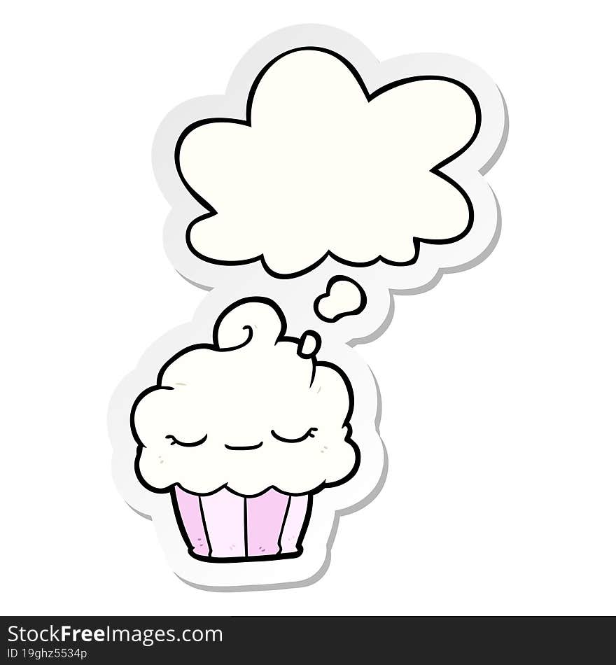 cartoon cupcake and thought bubble as a printed sticker